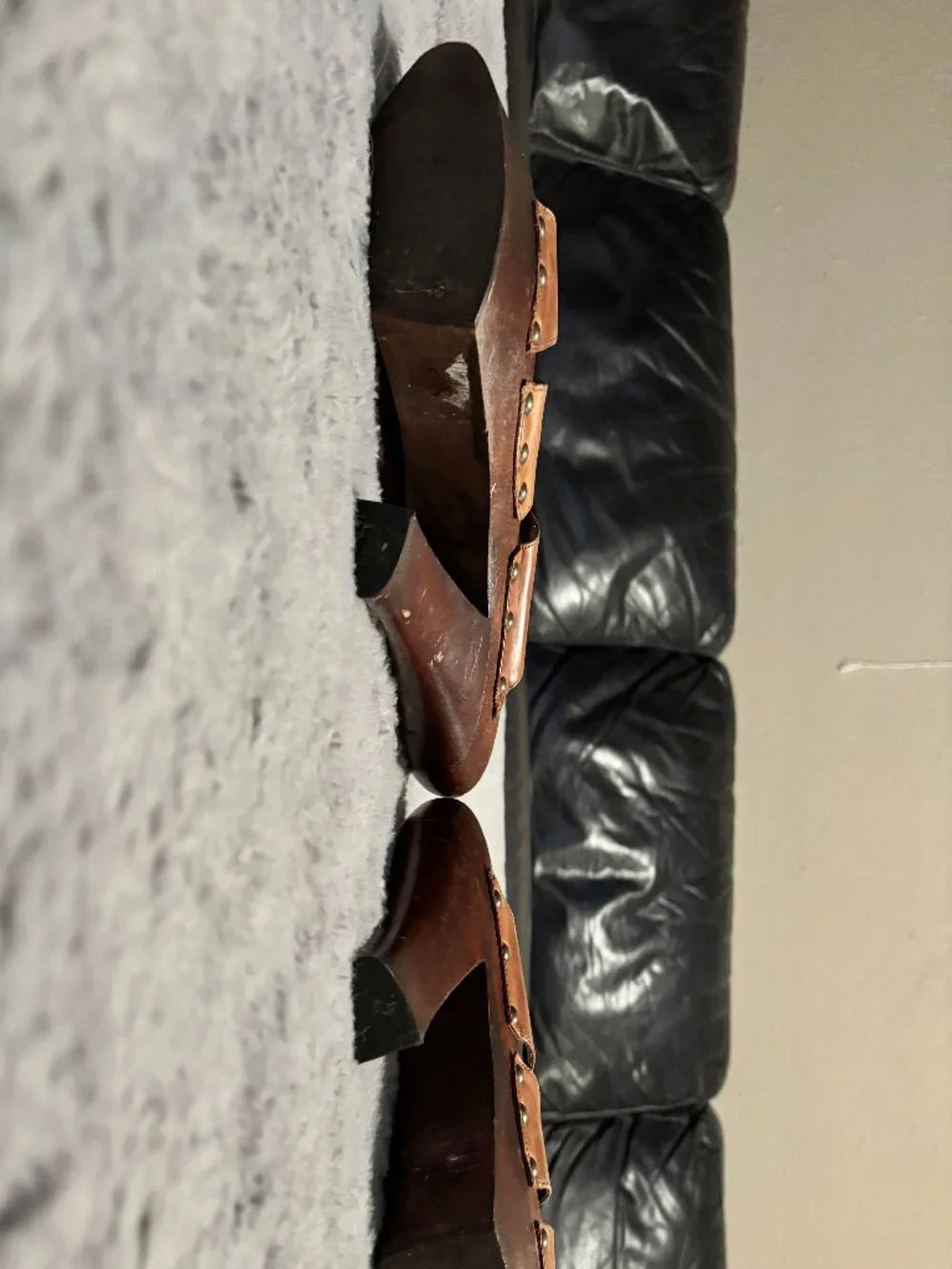 Wild Pair Brown Leather Studded Platform Heels